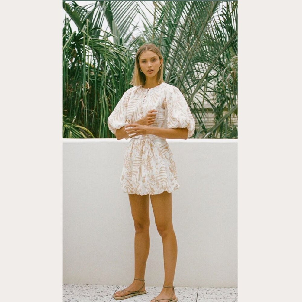 NWT! Sabo Luxe Aura Linen Above Elbow Sleeve Bubble Tulip Mini Dress, S